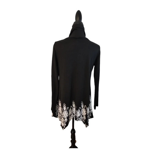 SeSe Code Black & White Long Sleeve Asymmetric Floral Longline Tunic Top Size M - Picture 10 of 10